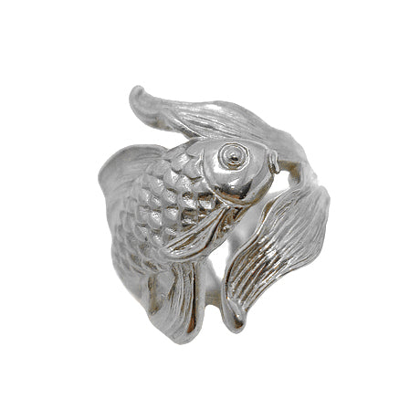 Hand-sculpted silver goldfish ring.