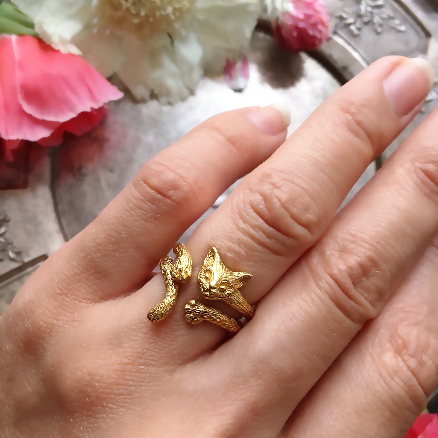 Cat tail & hand ring/ gold
