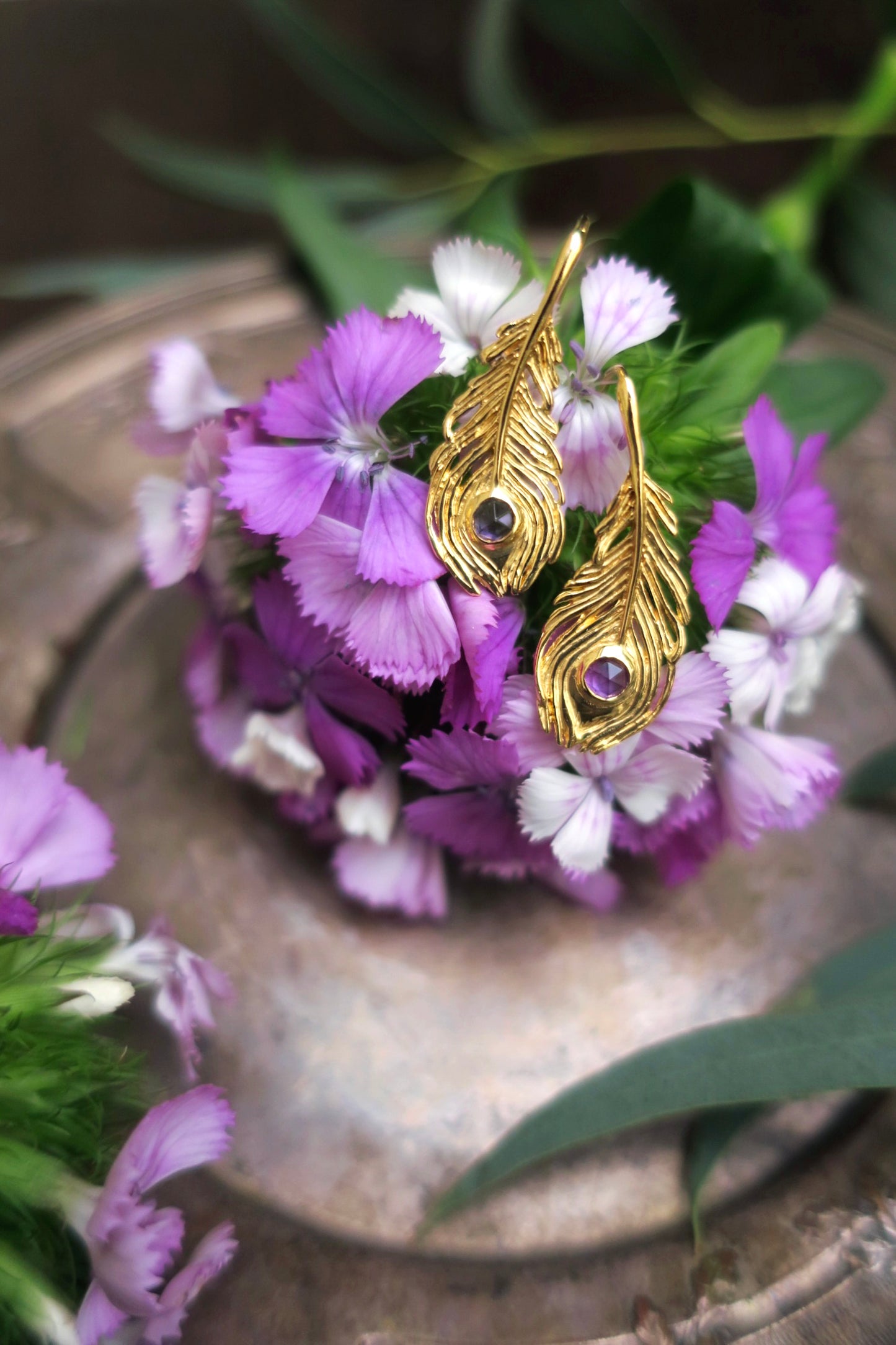 "Majestic" Amethysts piercings/ gold